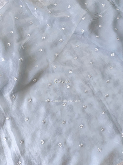 Crepe tissue saree with embroidery and scalloped borders | Slate Blue| CP1