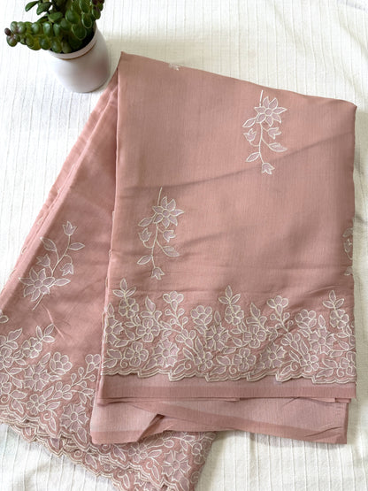 Semi tussar applique cut work saree with scalloped borders | Peach | SOT2