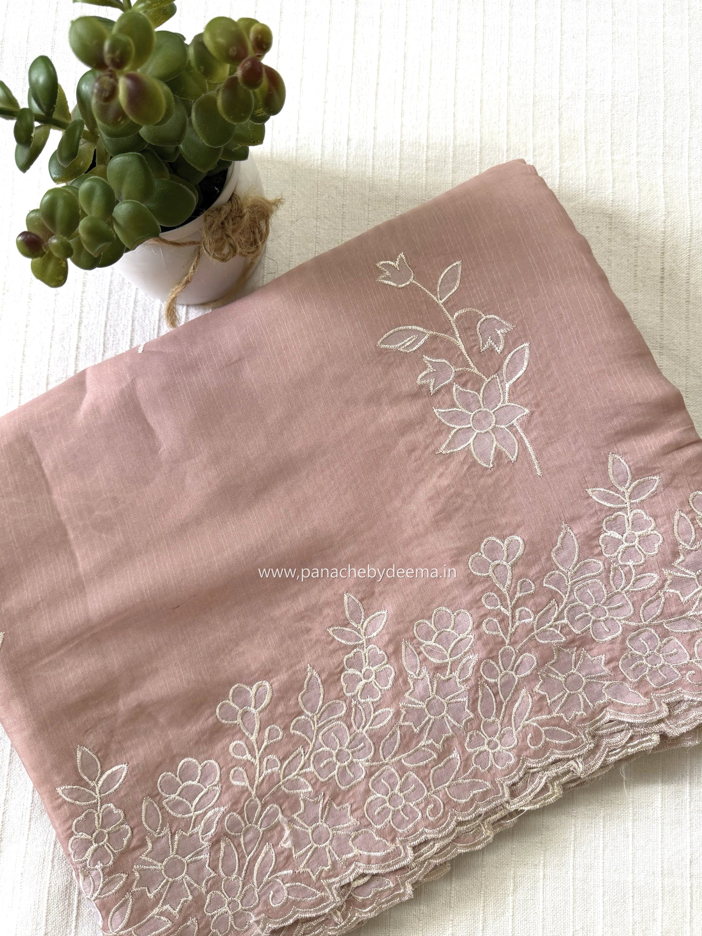 Semi tussar applique cut work saree with scalloped borders | Peach | SOT2