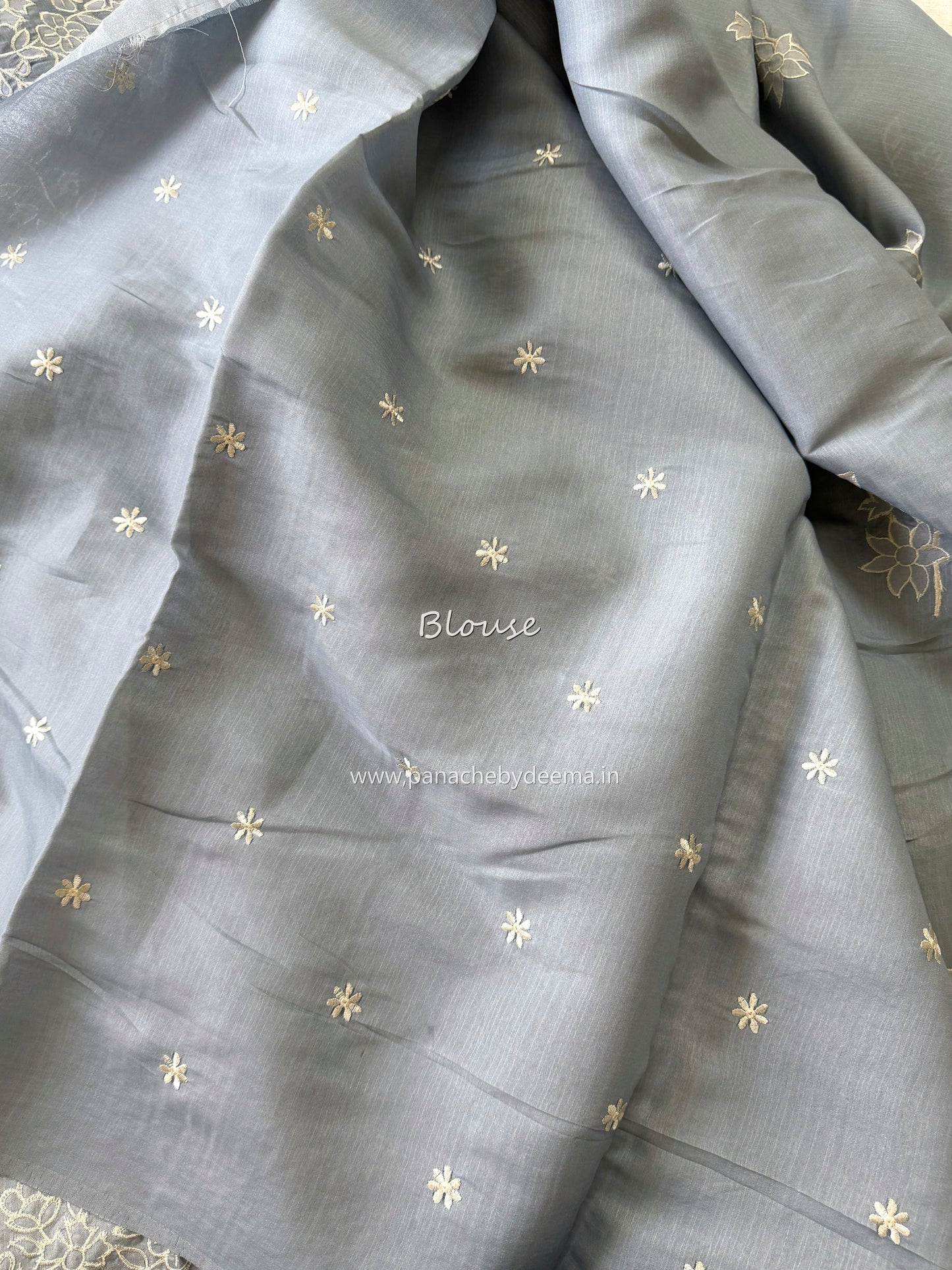 Semi tussar applique cut work saree with scalloped borders | Slate blue| SOT1