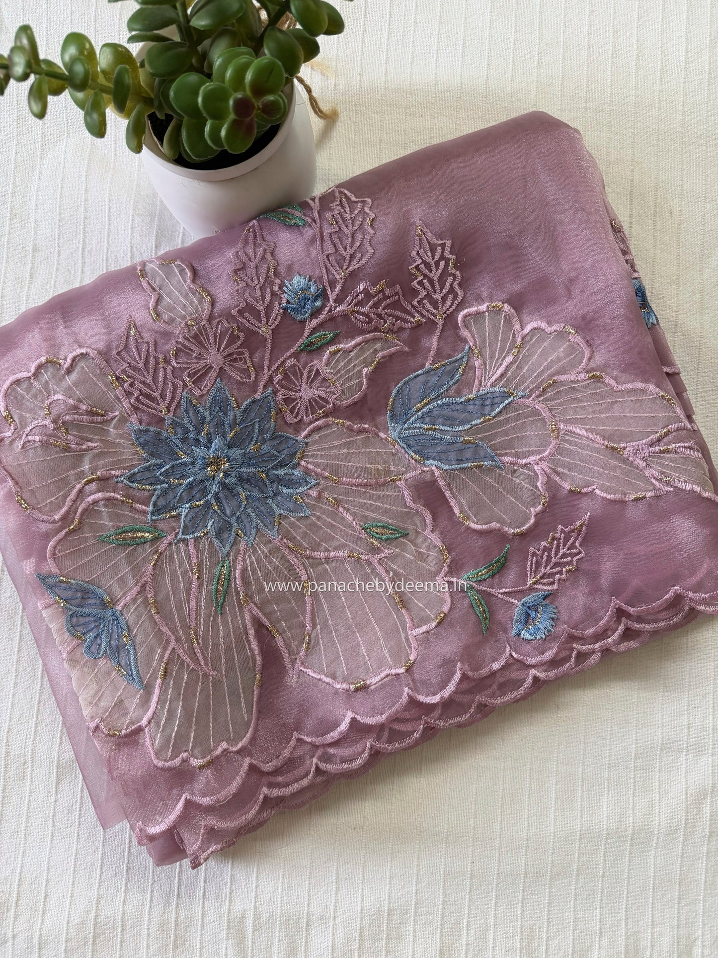 Organza saree with applique work | Mauve pink |GL10