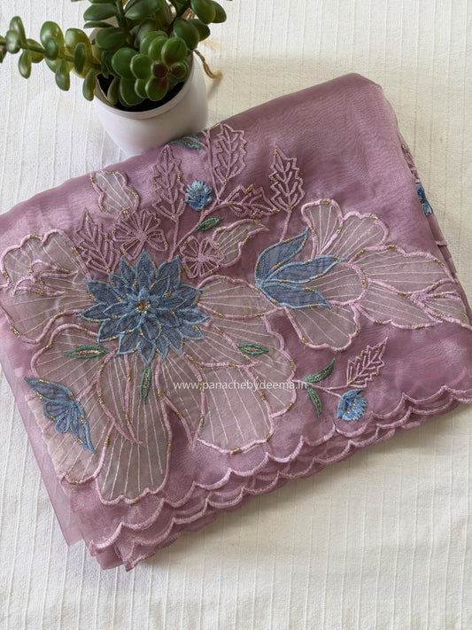 Organza saree with applique work | Mauve pink |GL10