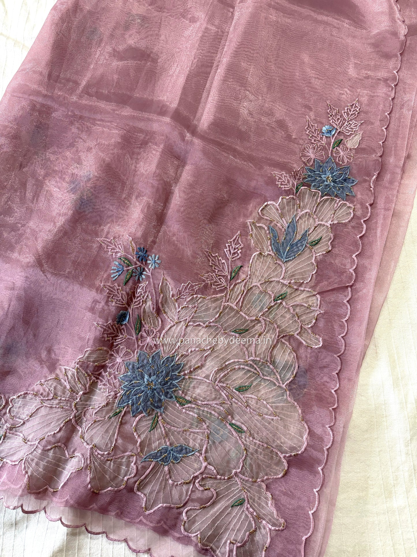 Organza saree with applique work | Mauve pink |GL10