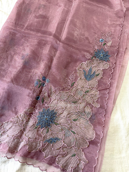 Organza saree with applique work | Mauve pink |GL10