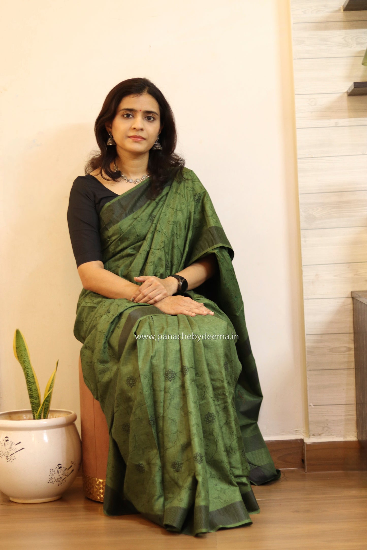 Beautiful semi tussar saree with beautiful thread embroidery | Green | RF1