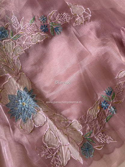 Organza saree with applique work | Mauve pink |GL10