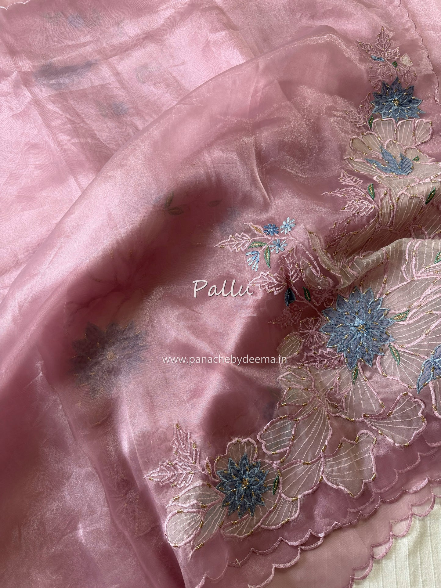 Organza saree with applique work | Mauve pink |GL10