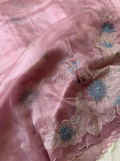 Organza saree with applique work | Mauve pink |GL10
