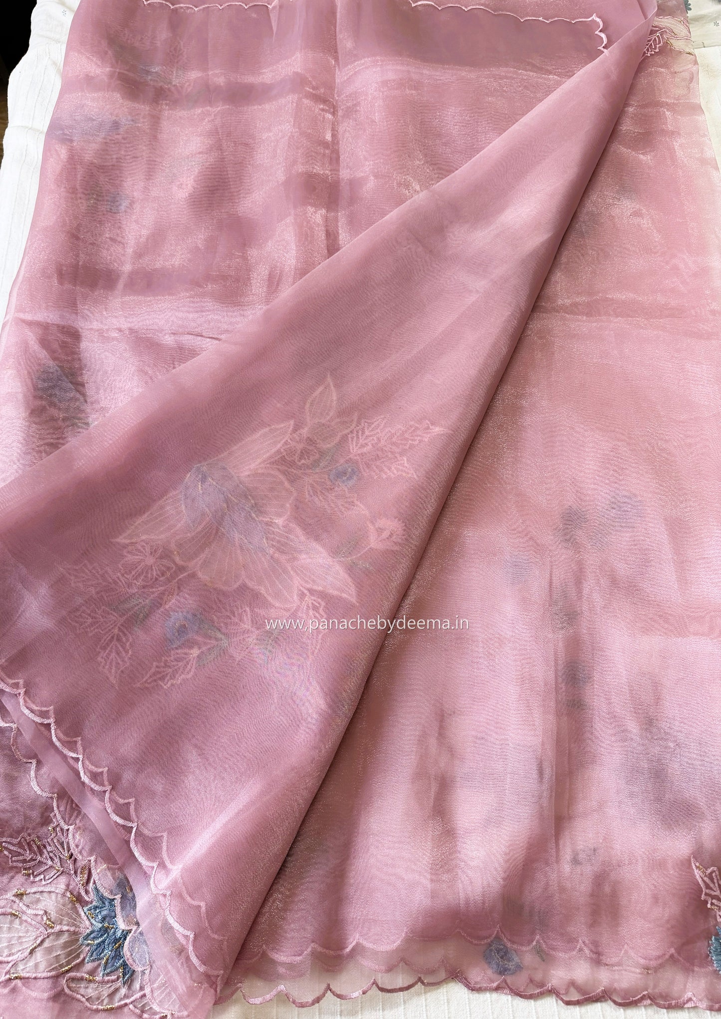 Organza saree with applique work | Mauve pink |GL10