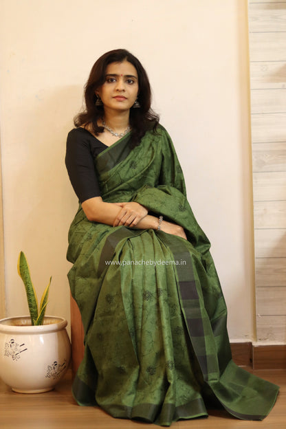 Beautiful semi tussar saree with beautiful thread embroidery | Green | RF1