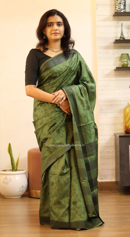 Beautiful semi tussar saree with beautiful thread embroidery | Green | RF1