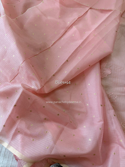 Silky Kota saree with applique work | Pink | KAP10