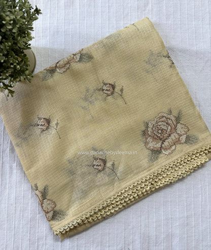 Silky Kota saree with cross stitch embroidery and lace detailed borders|yellow|SL10