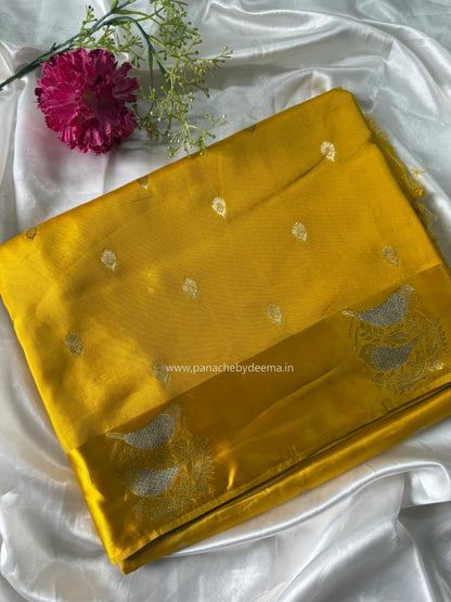 Semi raw mango silk saree with satin borders | Yellow | RM2