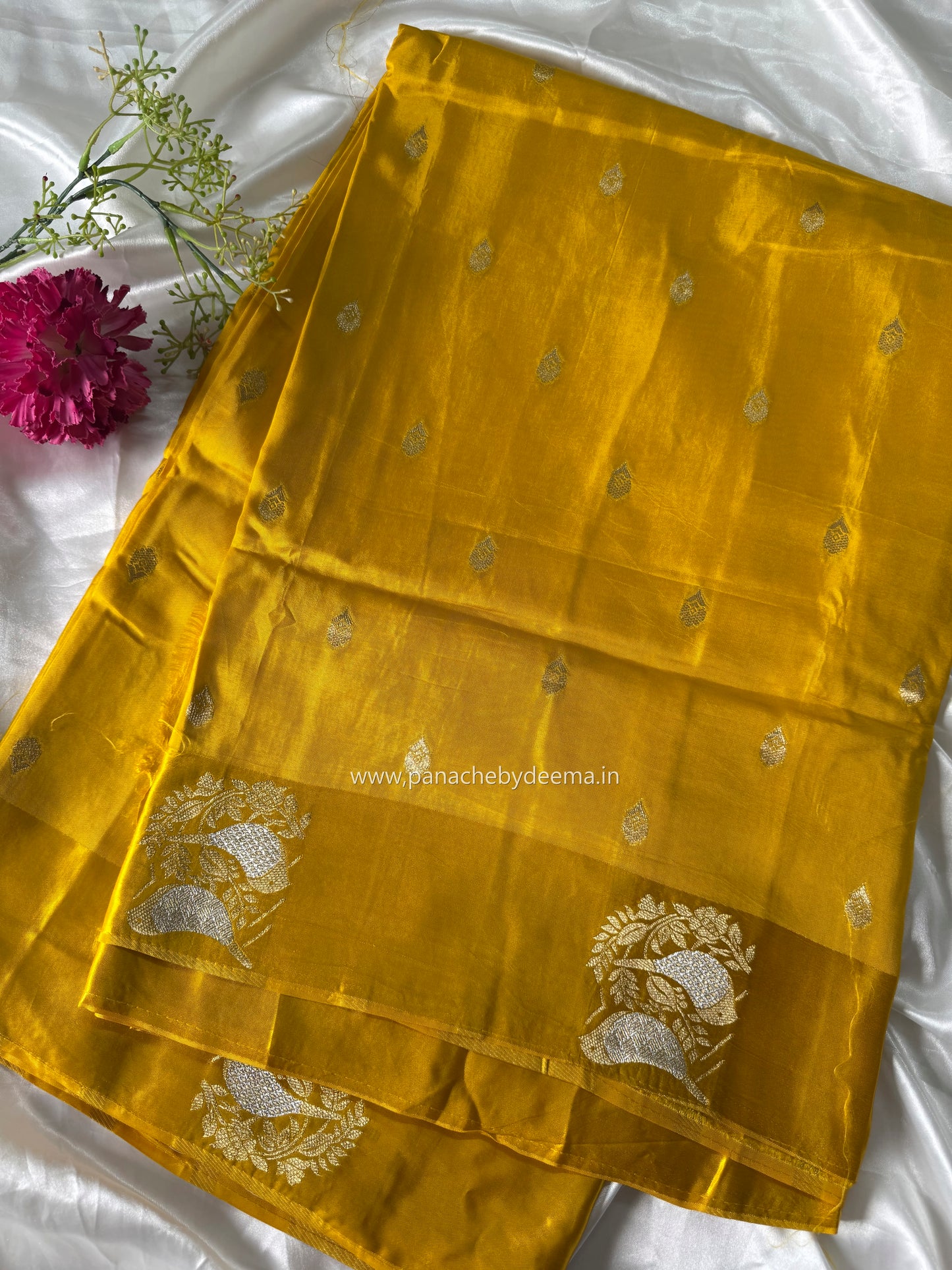 Semi raw mango silk saree with satin borders | Yellow | RM2
