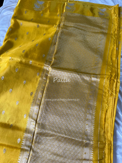 Semi raw mango silk saree with satin borders | Yellow | RM2