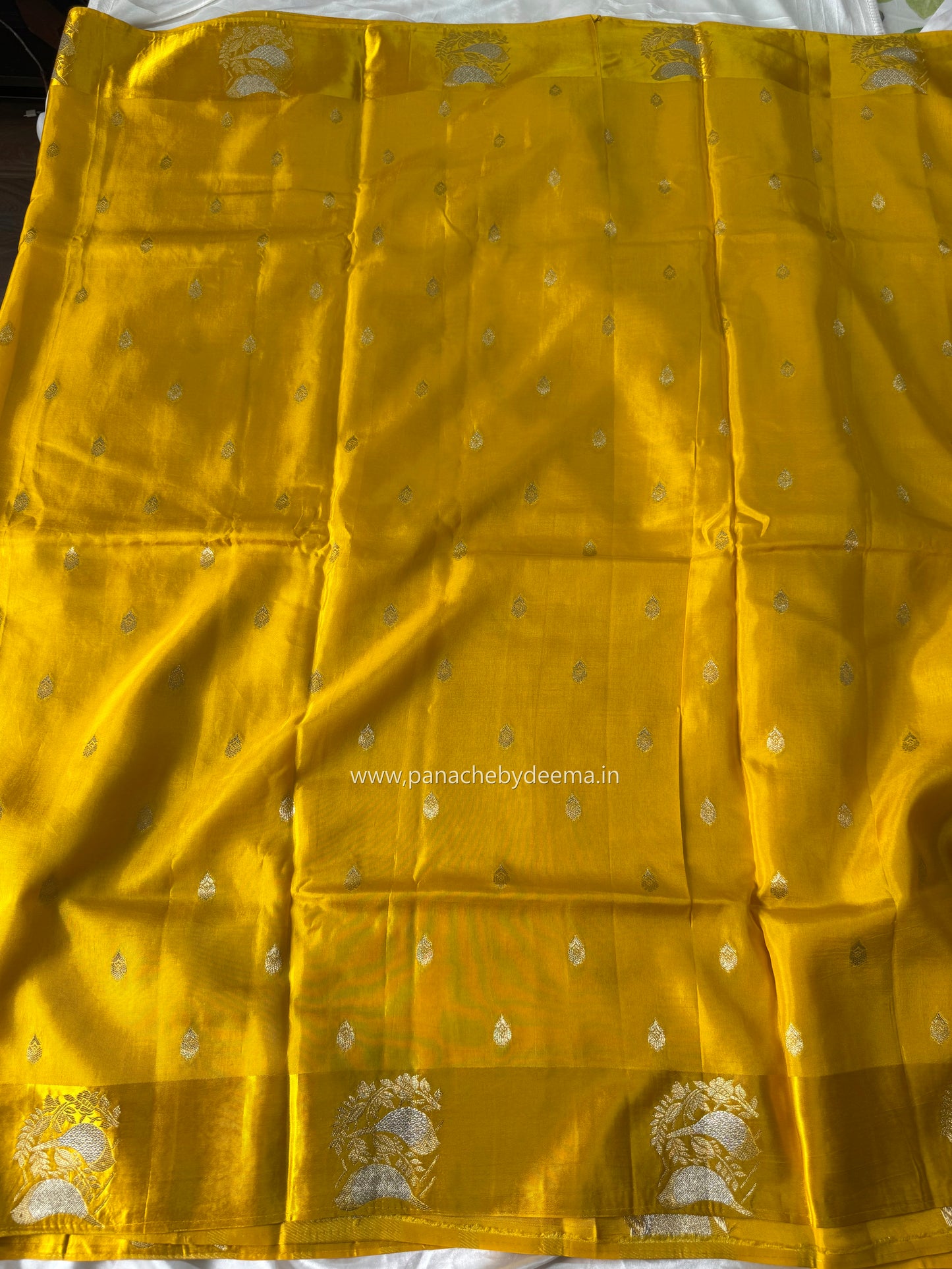 Semi raw mango silk saree with satin borders | Yellow | RM2