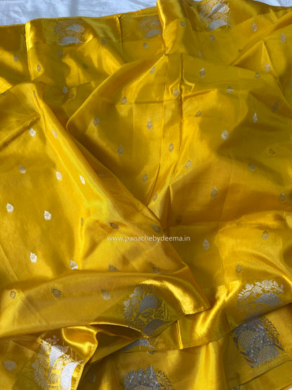 Semi raw mango silk saree with satin borders | Yellow | RM2