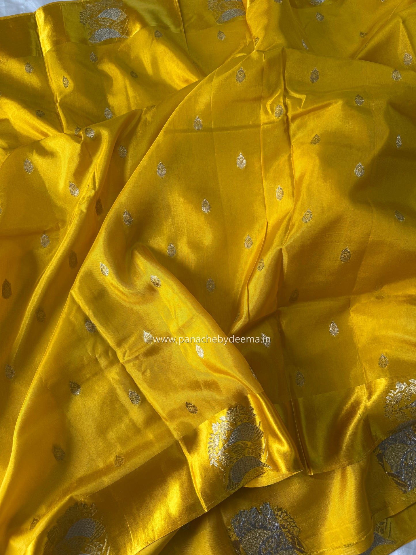 Semi raw mango silk saree with satin borders | Yellow | RM2