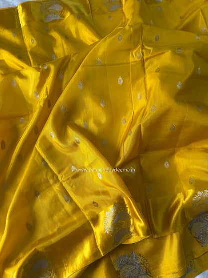 Semi raw mango silk saree with satin borders | Yellow | RM2
