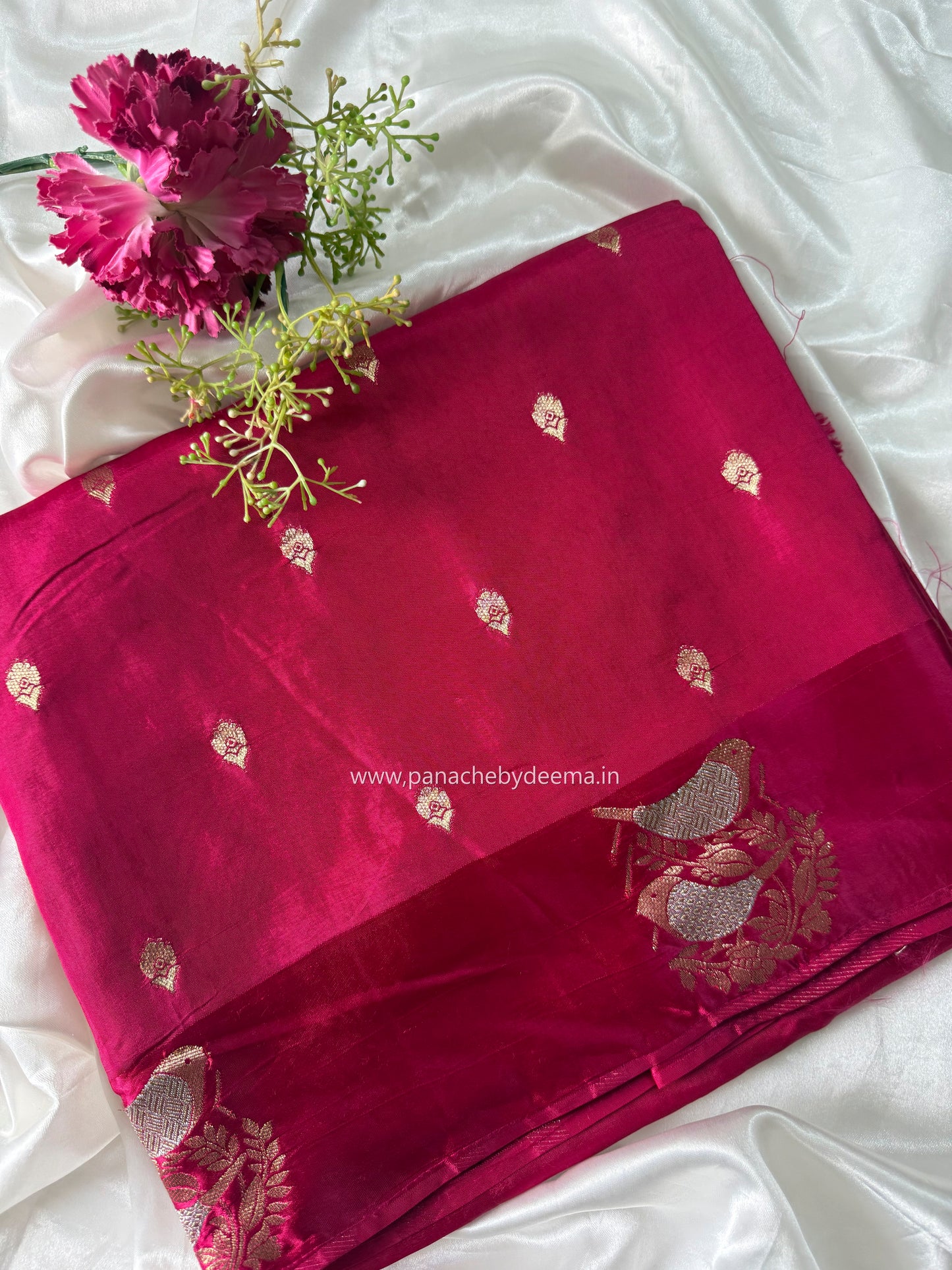 Semi raw mango silk saree with satin borders | Pink| RM1