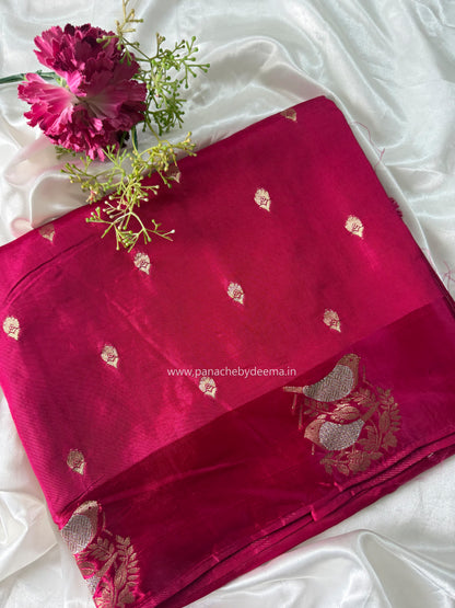 Semi raw mango silk saree with satin borders | Pink| RM1