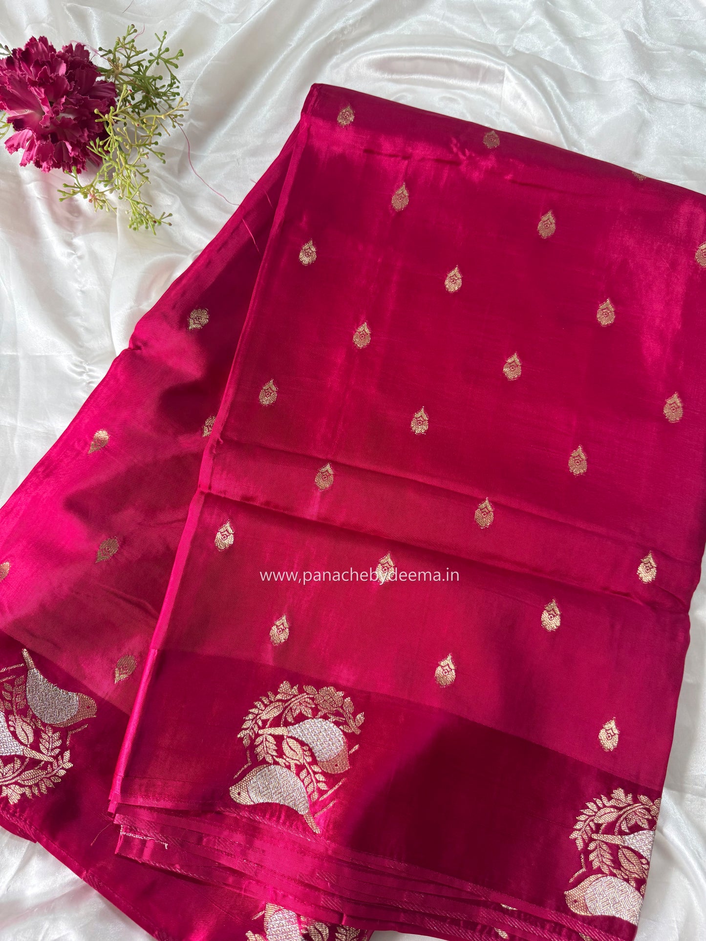 Semi raw mango silk saree with satin borders | Pink| RM1