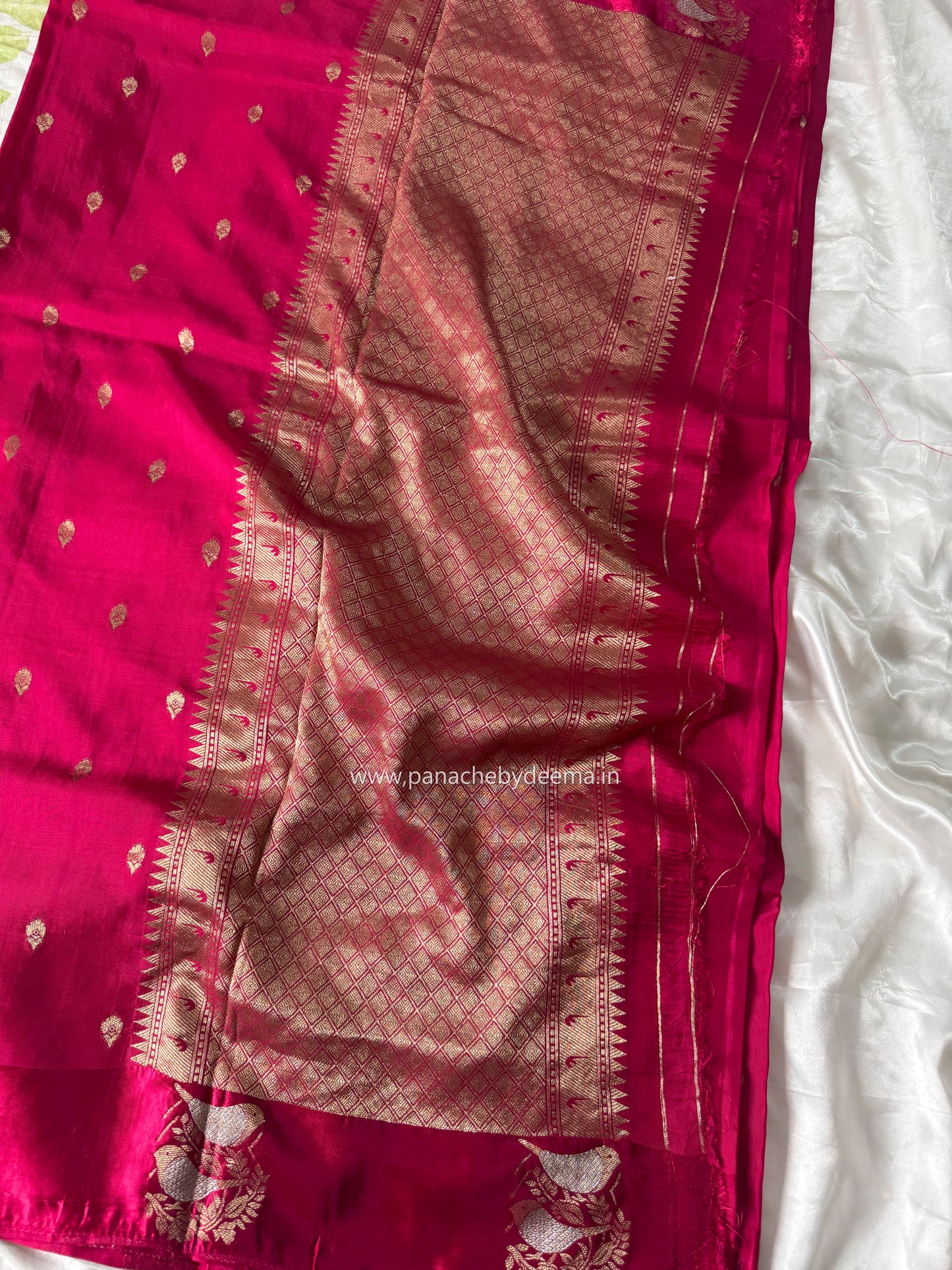 Semi raw mango silk saree with satin borders | Pink| RM1