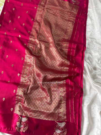 Semi raw mango silk saree with satin borders | Pink| RM1