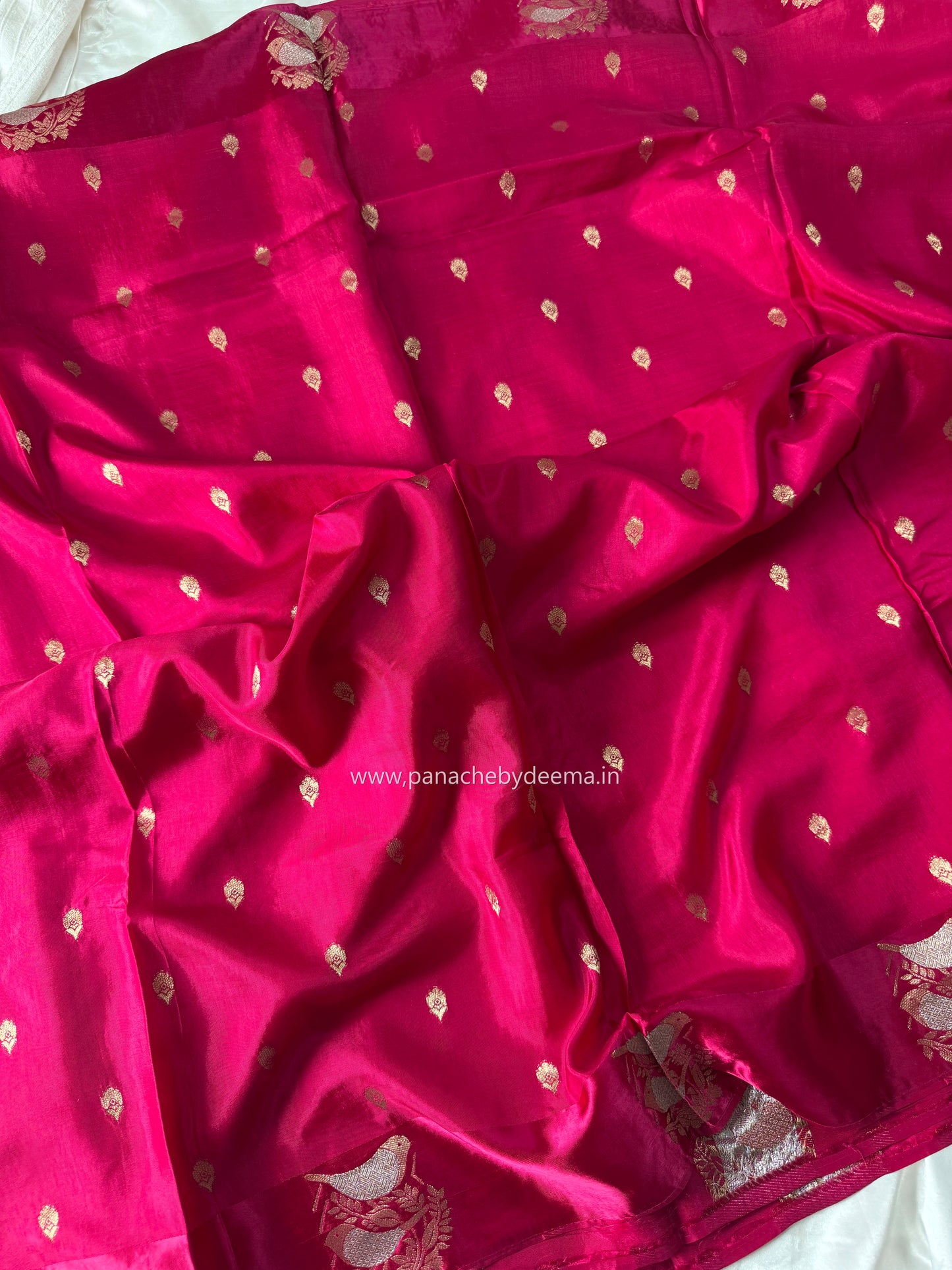 Semi raw mango silk saree with satin borders | Pink| RM1