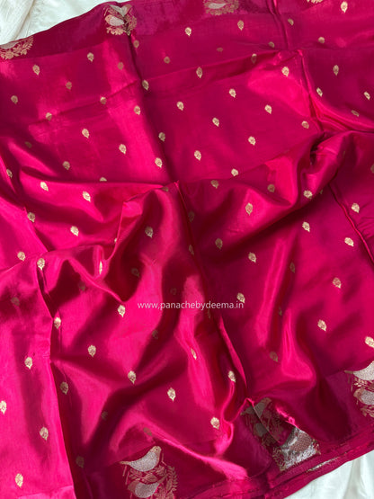 Semi raw mango silk saree with satin borders | Pink| RM1