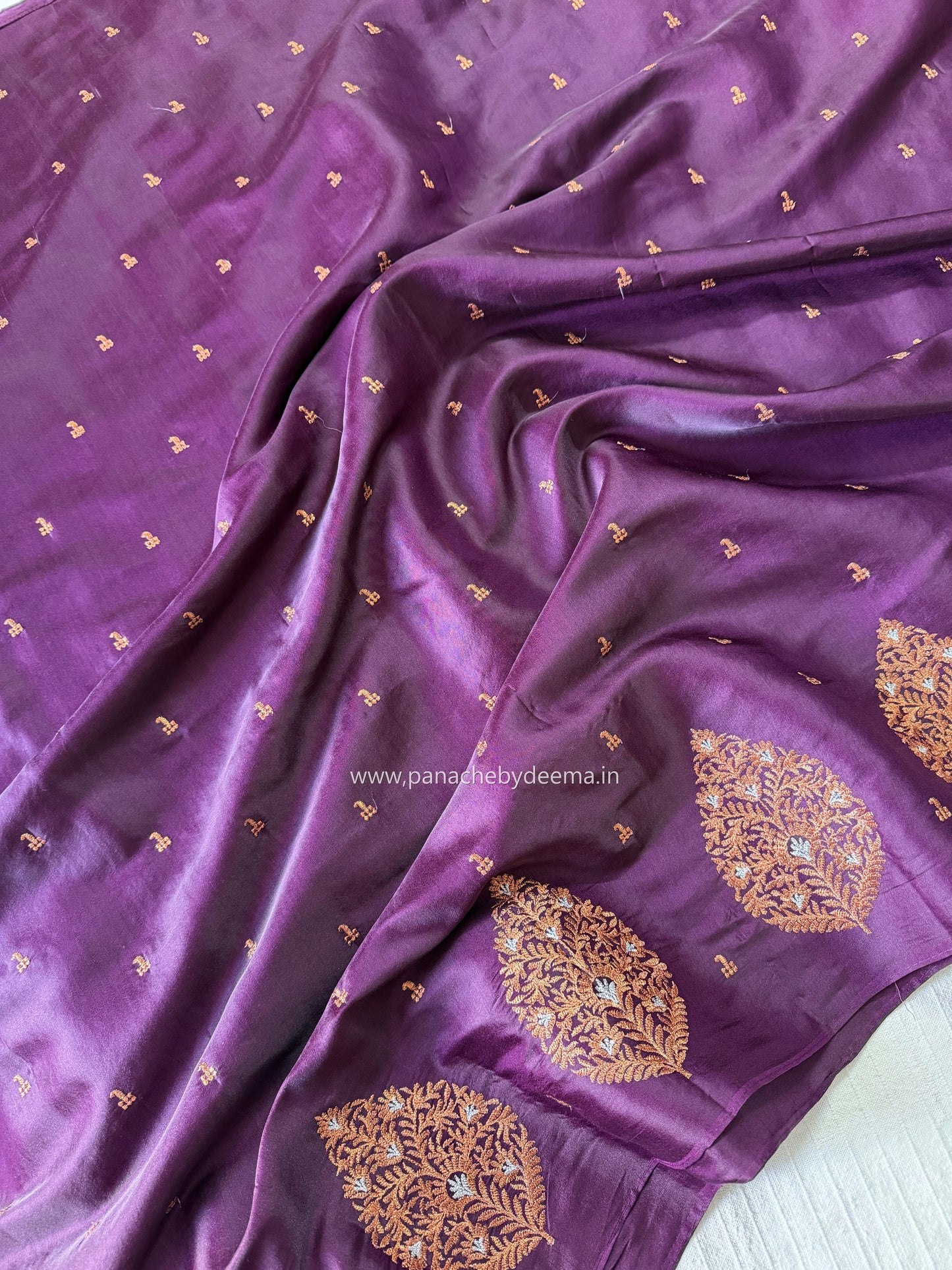 Beautiful soft semi silk saree with copper zari embroidery | Dark purple | MS108