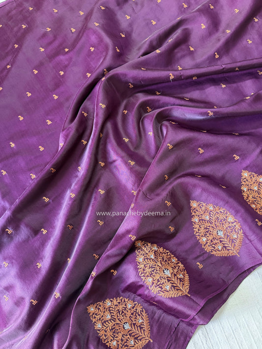Beautiful soft semi silk saree with copper zari embroidery | Dark purple | MS108
