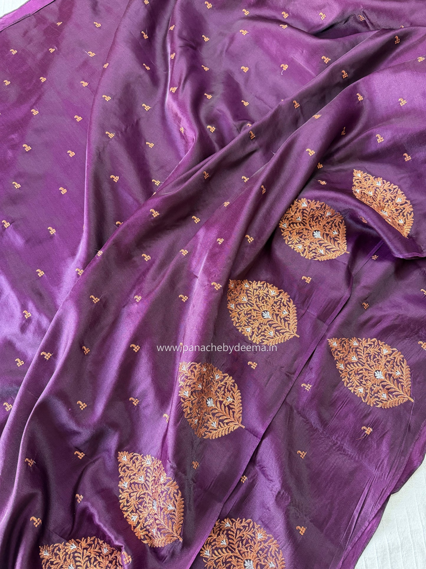 Beautiful soft semi silk saree with copper zari embroidery | Dark purple | MS108