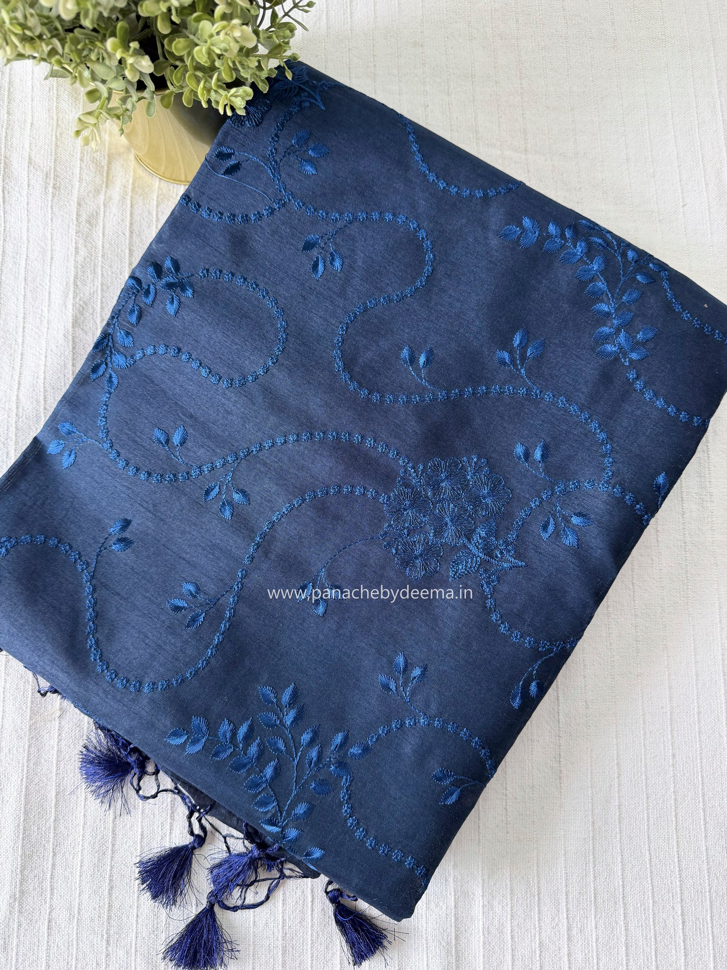 Semi matka silk saree with embroidery | Blue | A5