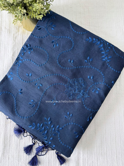 Semi matka silk saree with embroidery | Blue | A5