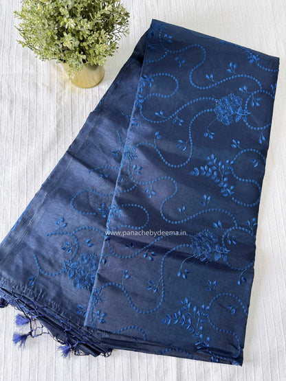 Semi matka silk saree with embroidery | Blue | A5