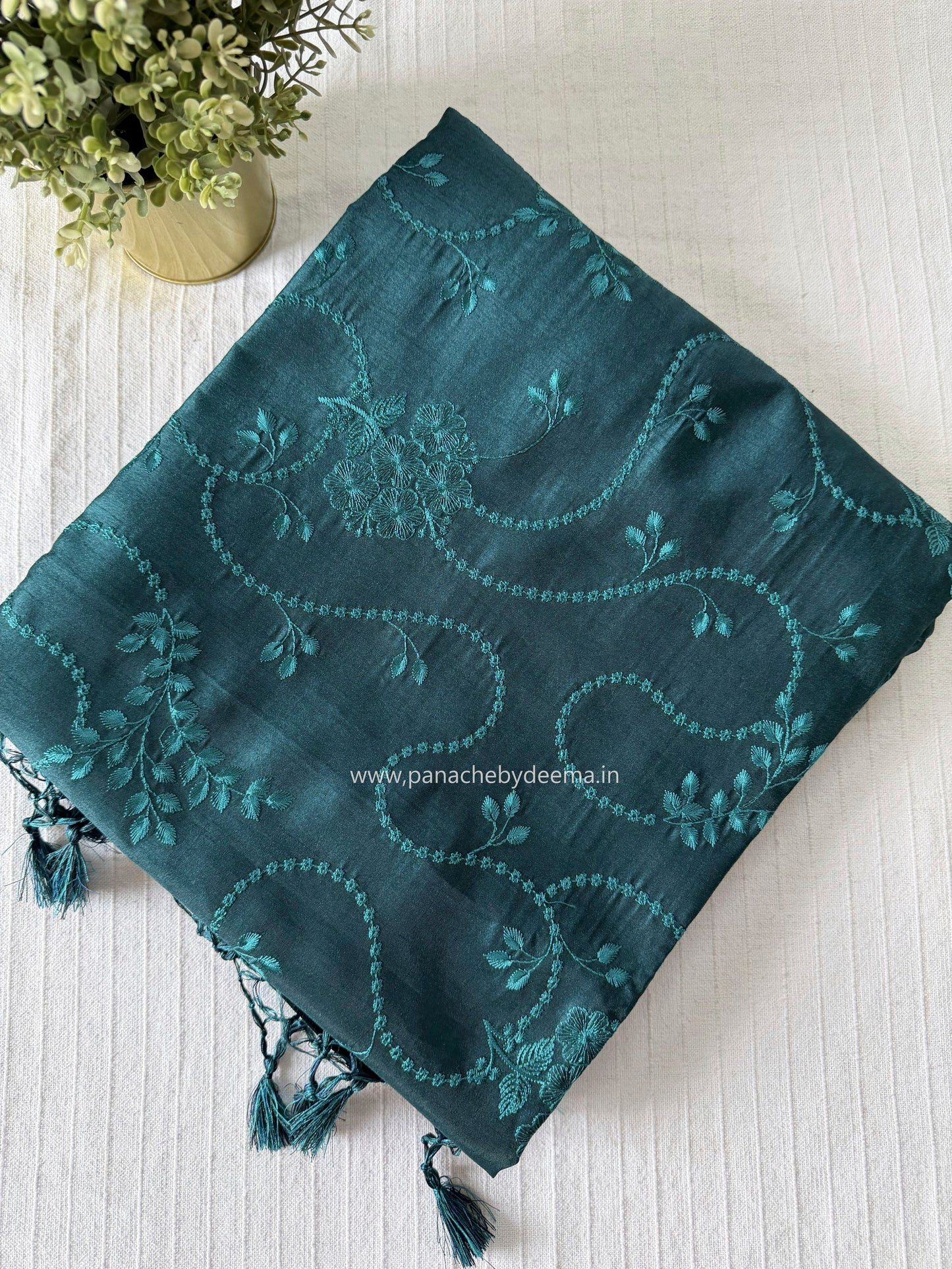 Semi matka silk saree with embroidery | Peacock green | A4