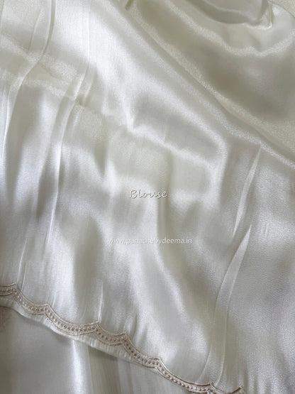 Soft chandaniya saree with embroidery and scalloped work| Milky white |AW1
