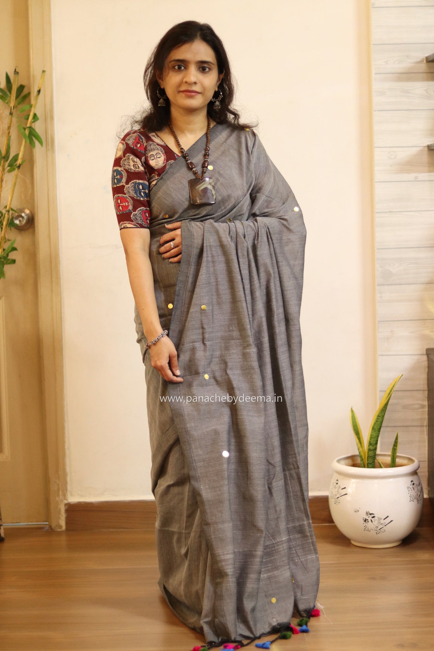 Mul cotton saree with sequins on body | Ash | K5