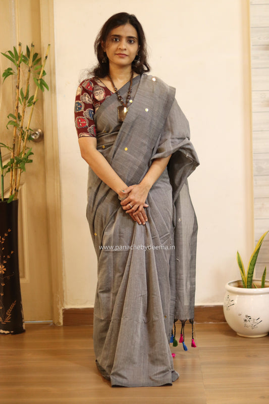 Mul cotton saree with sequins on body | Ash | K5