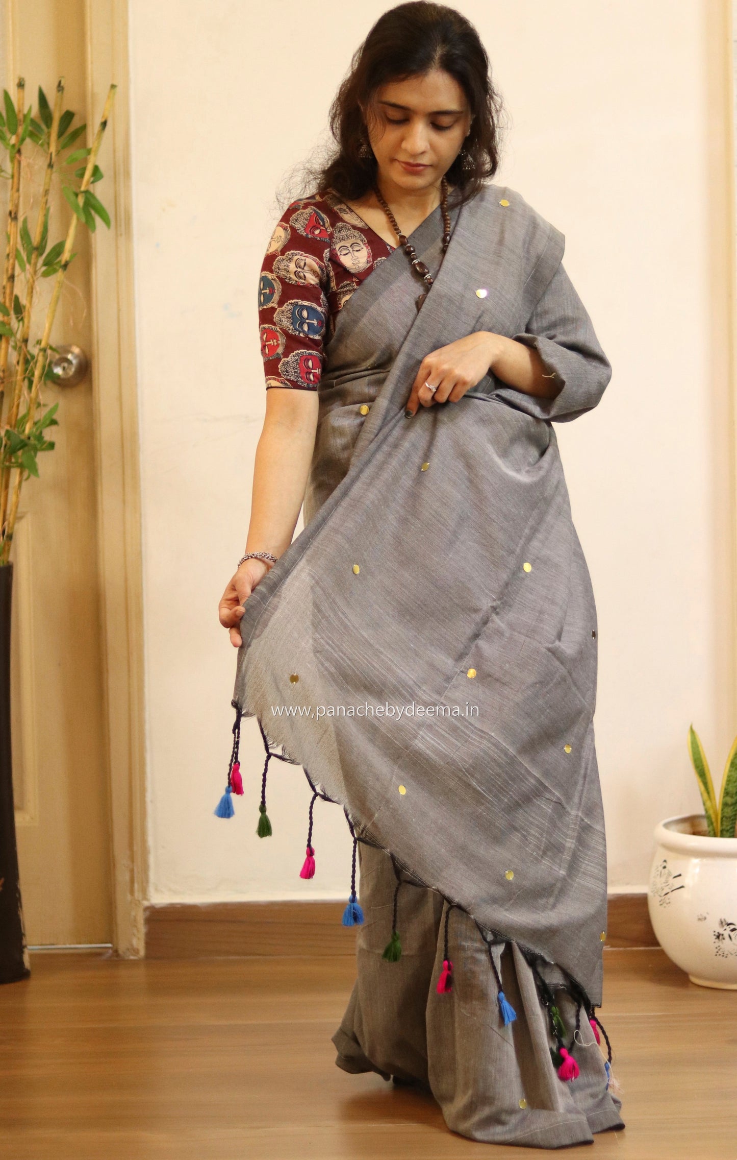 Mul cotton saree with sequins on body | Ash | K5