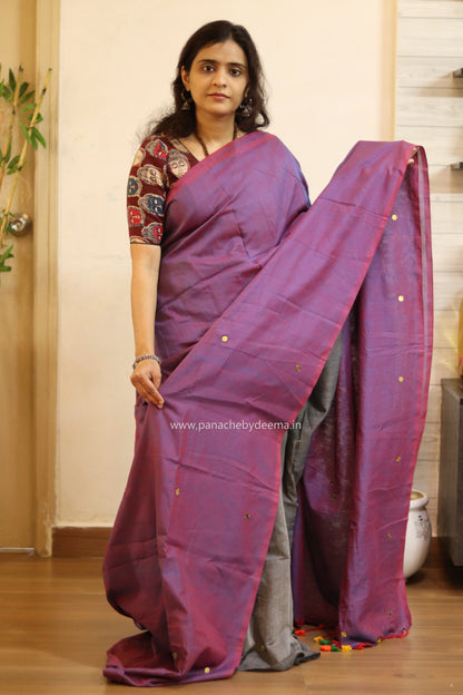 Mul cotton saree with sequins on body | Violet | K6