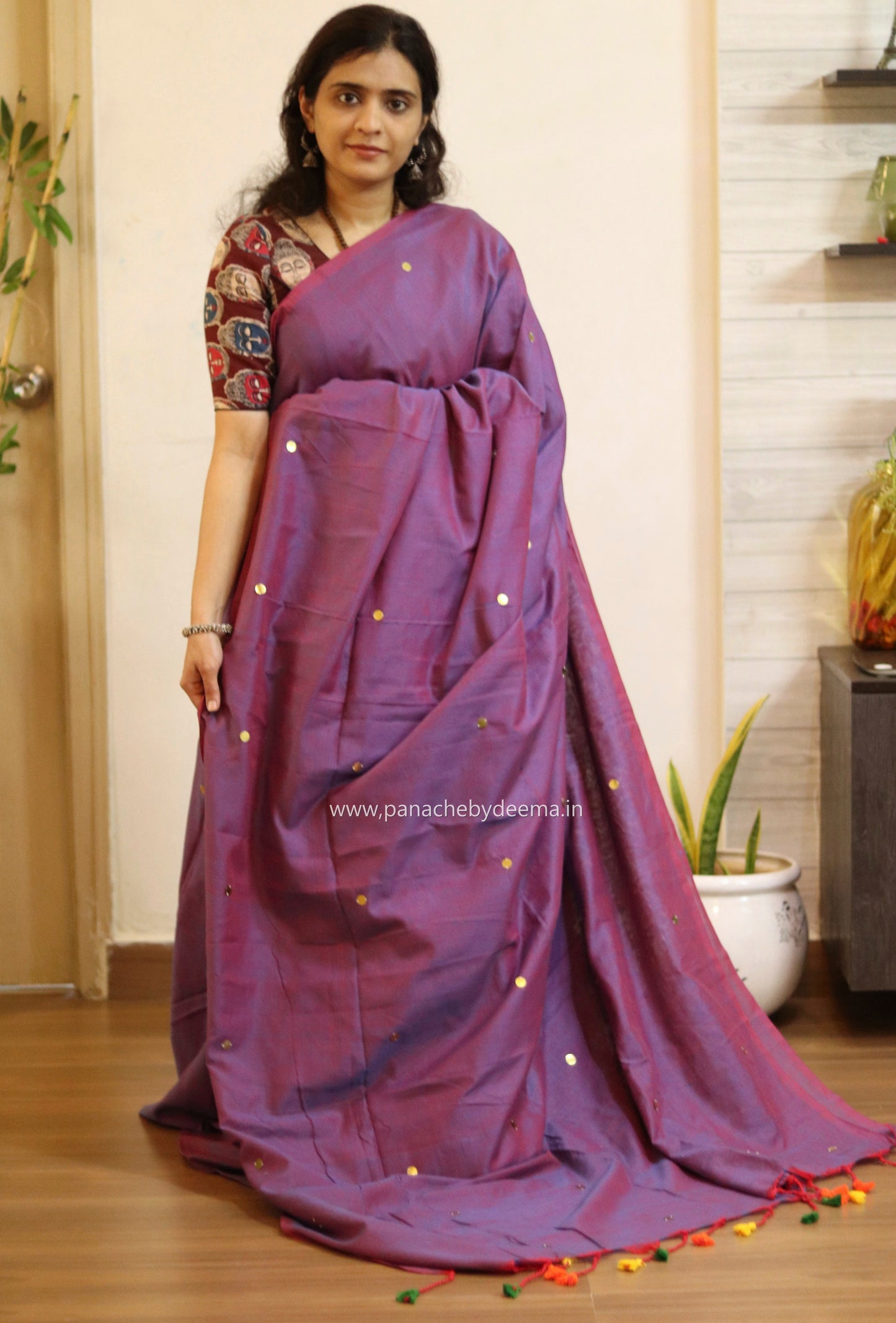 Mul cotton saree with sequins on body | Violet | K6