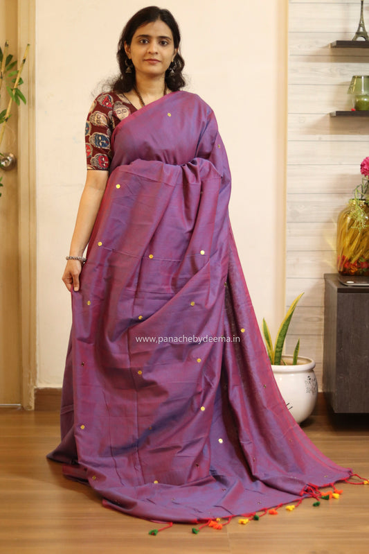 Mul cotton saree with sequins on body | Violet | K6