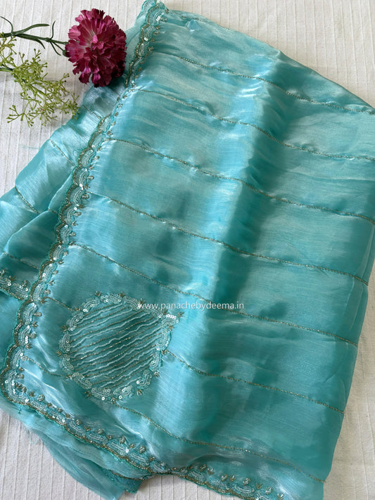 Tissue organza with heavy handwork| blue | TS2