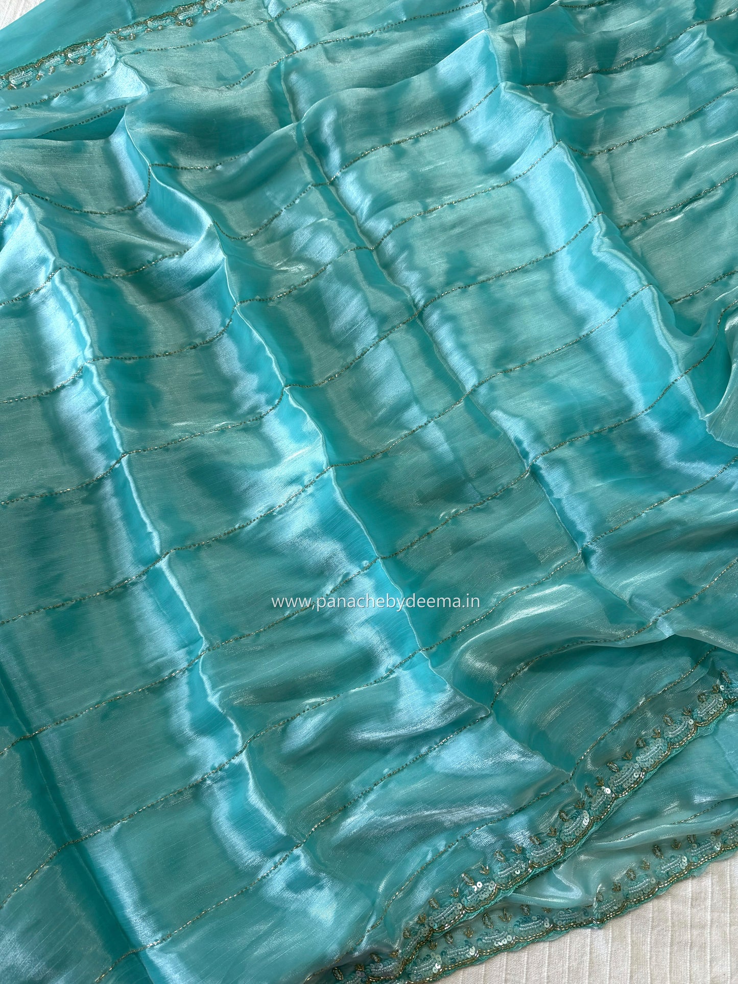 Tissue organza with heavy handwork| blue | TS2