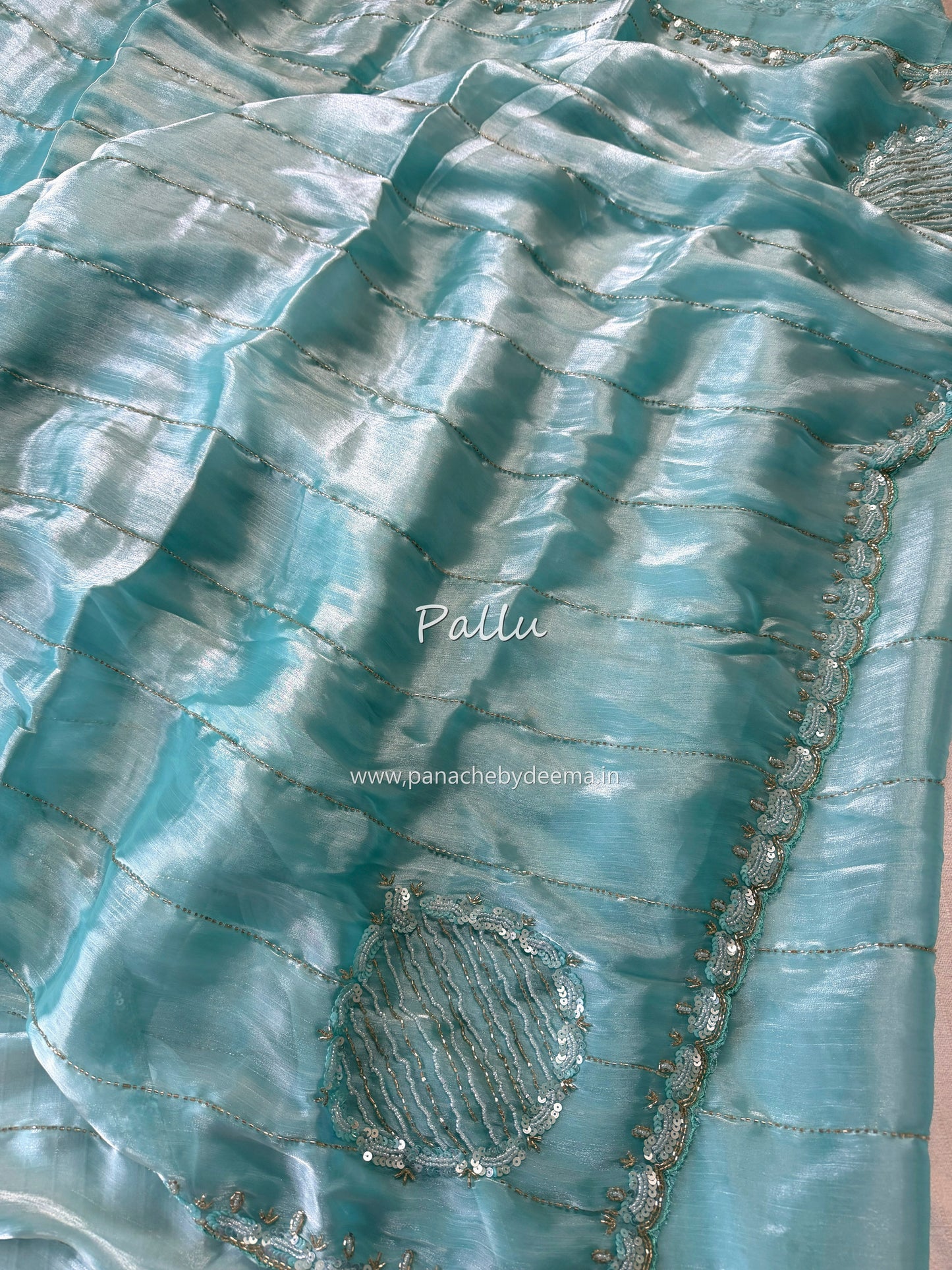 Tissue organza with heavy handwork| blue | TS2