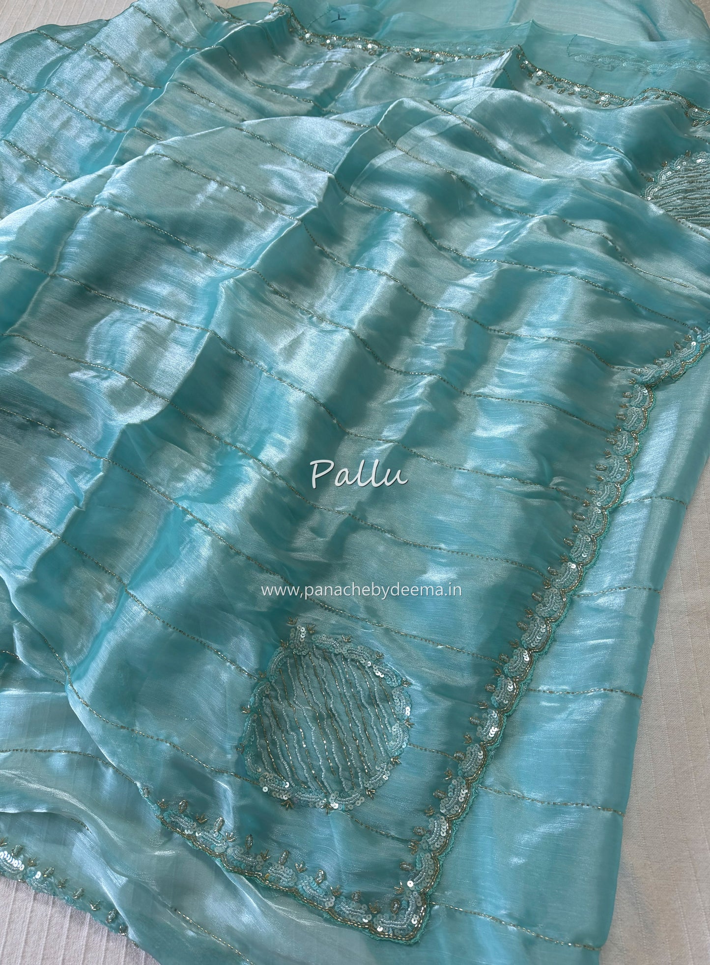 Tissue organza with heavy handwork| blue | TS2