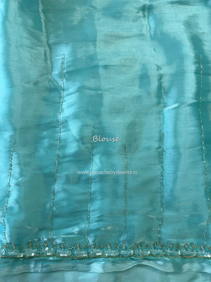 Tissue organza with heavy handwork| blue | TS2